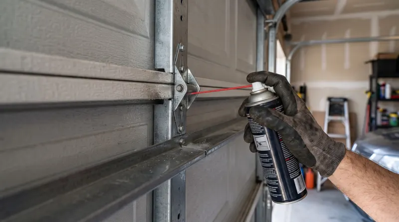 Lubricating garage door hinges during a tune-up